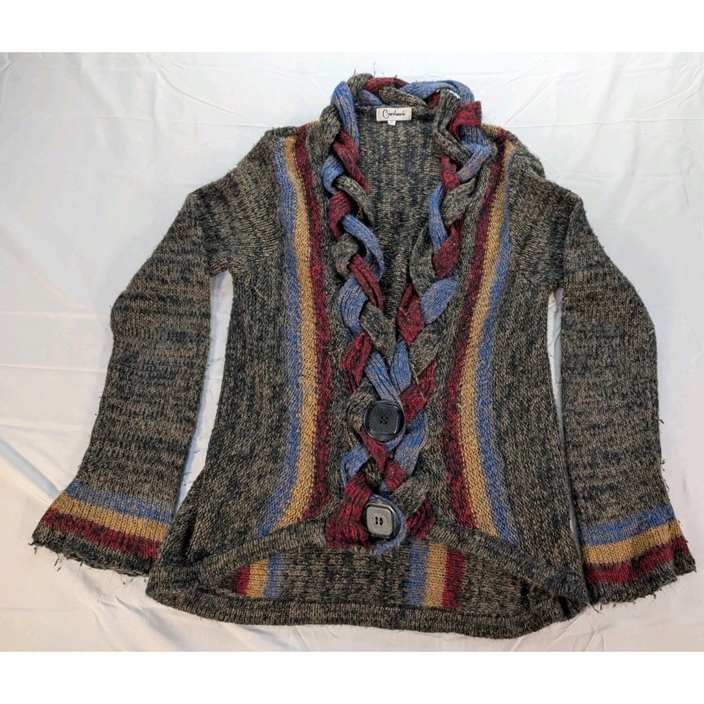 Vintage Carducci Womens M Chunky Knit Cardigan Sweater Boho Striped Button Front